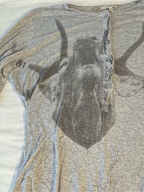 Juicy Couture Deer Head Graphic Henley Shirt XXL Gray Y2K Long Sleeve